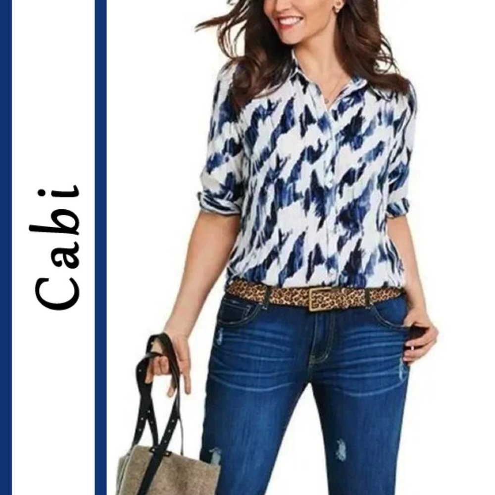 CAbi | 'Moody Blues' Watercolor Print Blouse Top